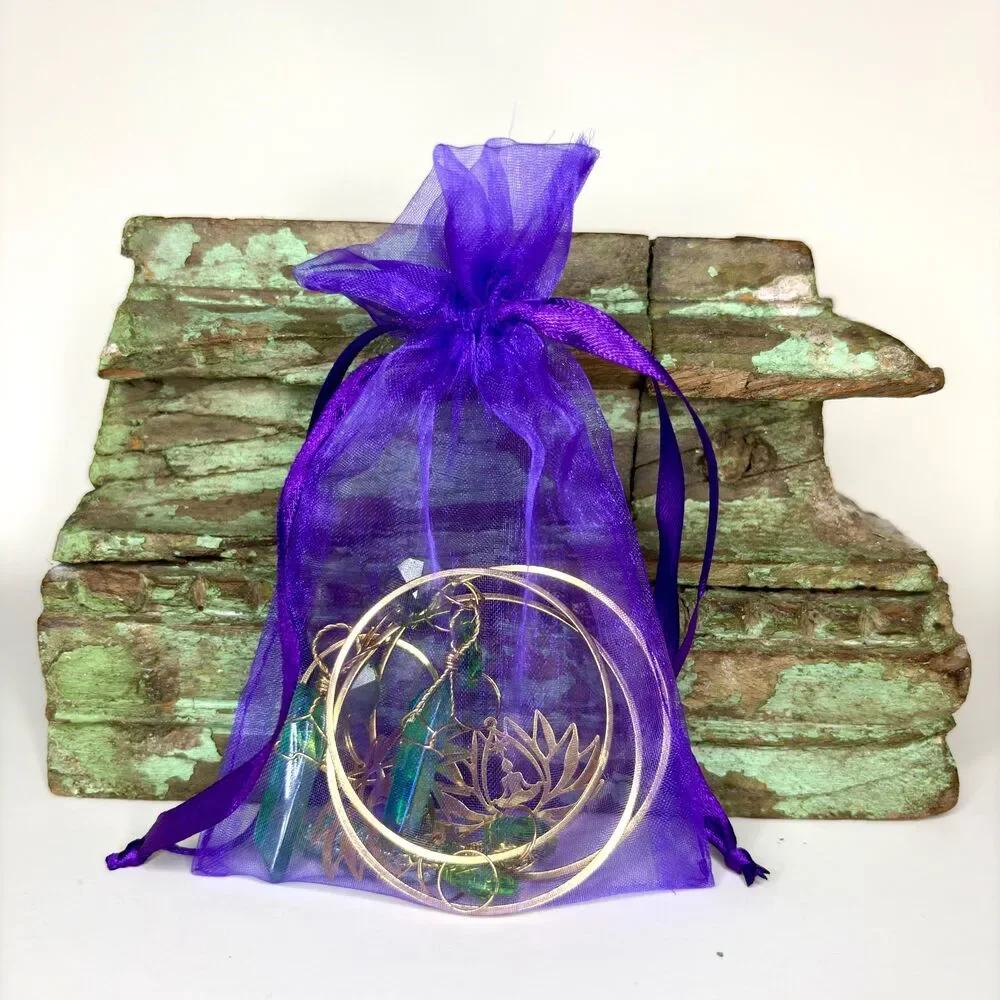 Green Aura Quartz Wall Hanging | Gold Lotus Meditation Charm | Love Abundance